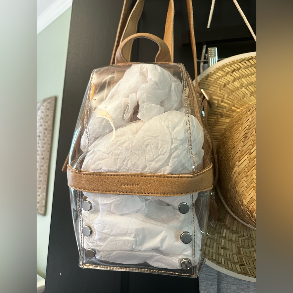 HAMMITT NIB Clear Backpack with tan leather trim & silver grommets - Picture 5 of 13